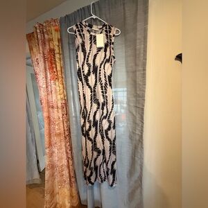 Ulla Johnson Black and Cream Feather-Print Sleeveless Maxi Dress